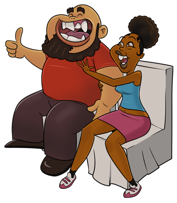 A couple laughs at their drawing